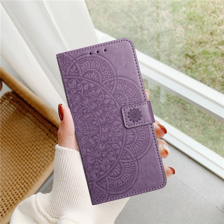 For Xiaomi Poco C75 4G / Redmi 14R 5G / 14C 4G Leather Case with Card Slots Mandala Pattern Phone Cover Stand - Purple