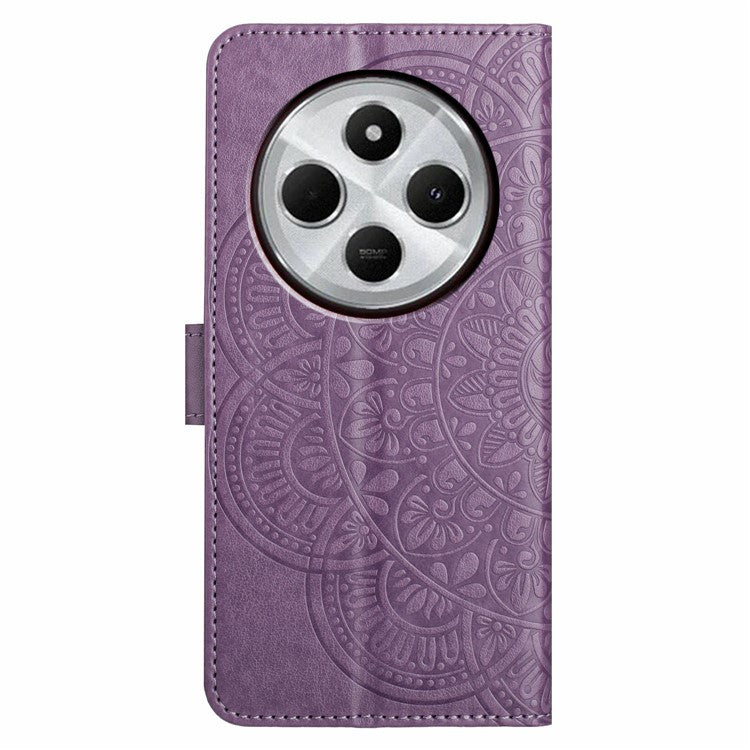 For Xiaomi Poco C75 4G / Redmi 14R 5G / 14C 4G Leather Case with Card Slots Mandala Pattern Phone Cover Stand - Purple