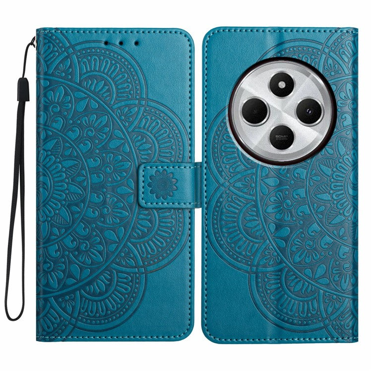 For Xiaomi Poco C75 4G / Redmi 14R 5G / 14C 4G Leather Case with Card Slots Mandala Pattern Phone Cover Stand - Blue