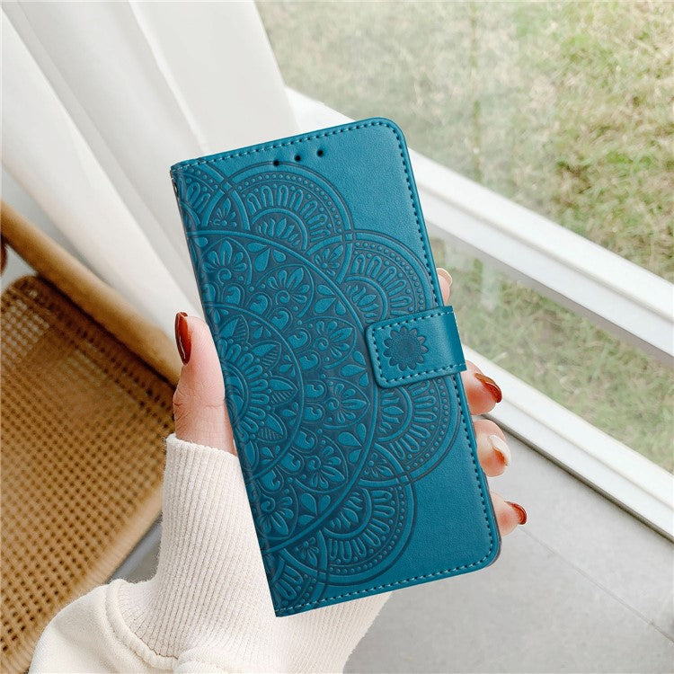 For Xiaomi Poco C75 4G / Redmi 14R 5G / 14C 4G Leather Case with Card Slots Mandala Pattern Phone Cover Stand - Blue