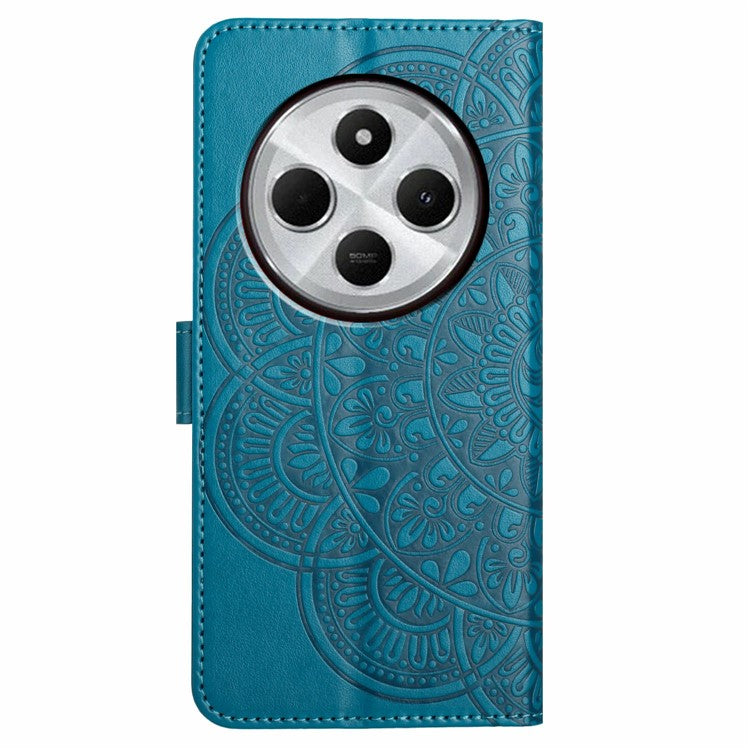 For Xiaomi Poco C75 4G / Redmi 14R 5G / 14C 4G Leather Case with Card Slots Mandala Pattern Phone Cover Stand - Blue