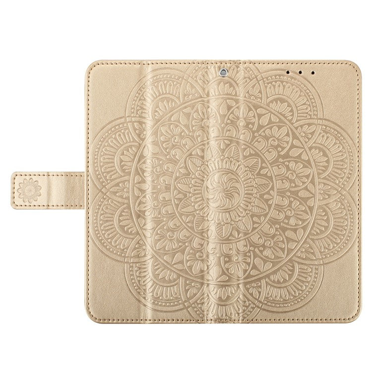 For Xiaomi Poco C75 4G / Redmi 14R 5G / 14C 4G Leather Case with Card Slots Mandala Pattern Phone Cover Stand - Gold