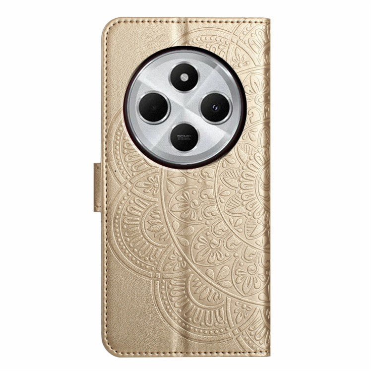 For Xiaomi Poco C75 4G / Redmi 14R 5G / 14C 4G Leather Case with Card Slots Mandala Pattern Phone Cover Stand - Gold