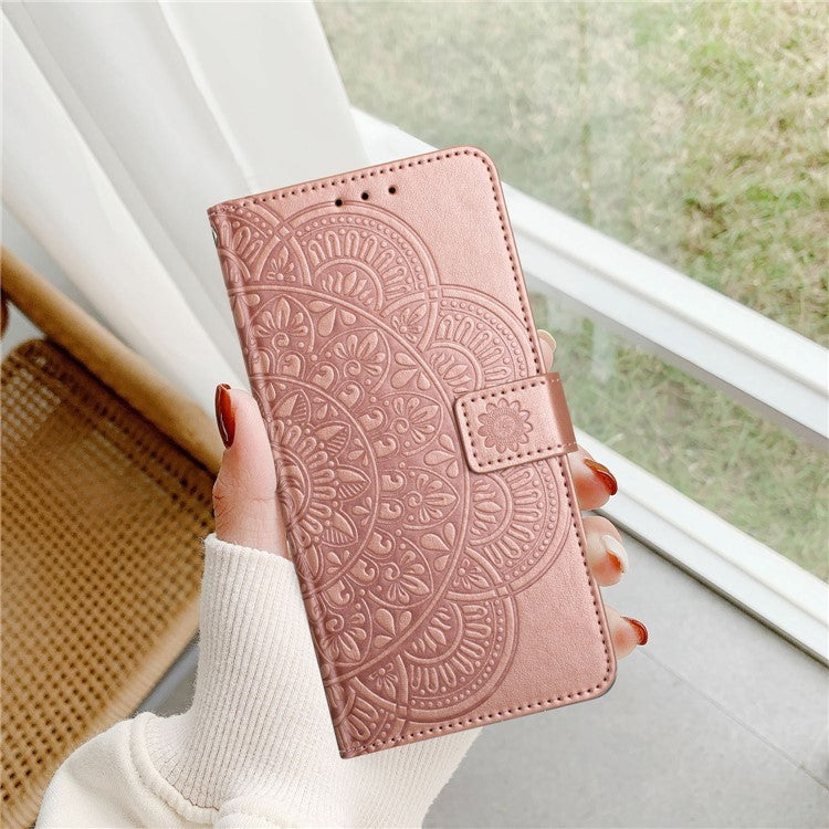 For Xiaomi Poco C75 4G / Redmi 14R 5G / 14C 4G Leather Case with Card Slots Mandala Pattern Phone Cover Stand - Rose Gold