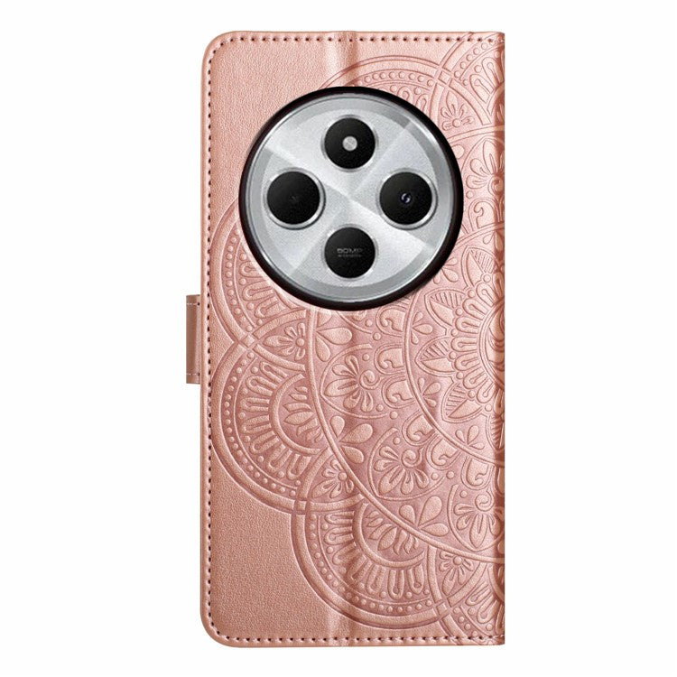 For Xiaomi Poco C75 4G / Redmi 14R 5G / 14C 4G Leather Case with Card Slots Mandala Pattern Phone Cover Stand - Rose Gold