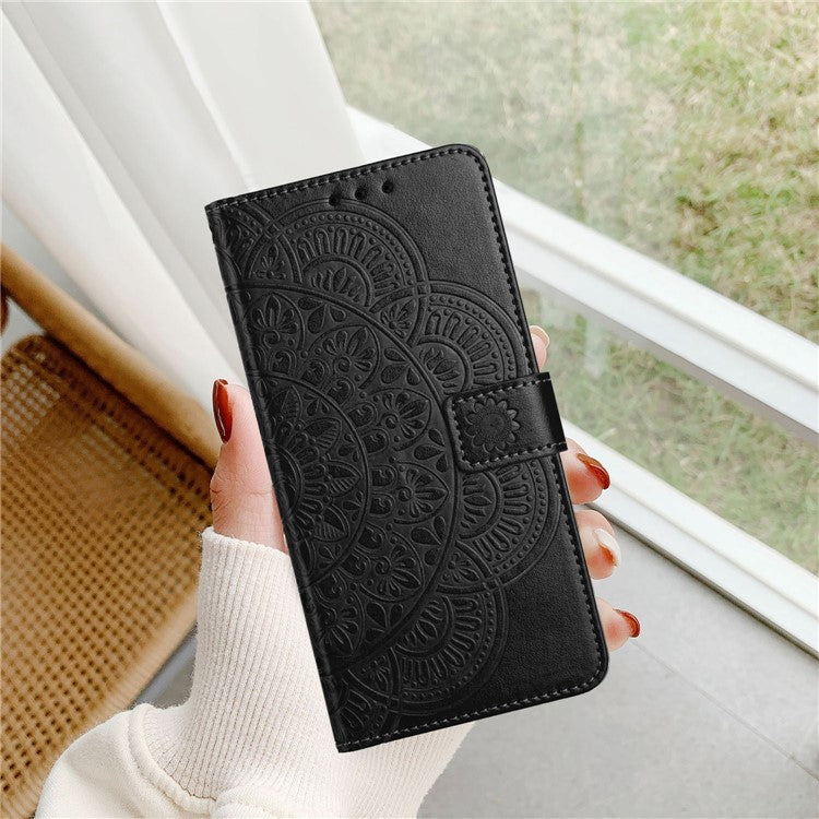 For Xiaomi Poco C75 4G / Redmi 14R 5G / 14C 4G Leather Case with Card Slots Mandala Pattern Phone Cover Stand - Black