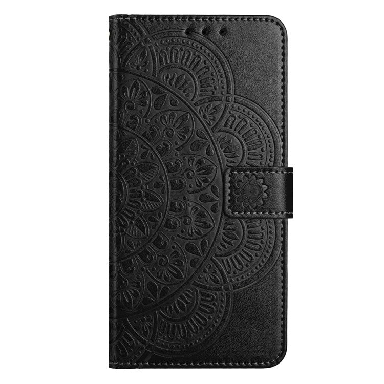 For Xiaomi Poco C75 4G / Redmi 14R 5G / 14C 4G Leather Case with Card Slots Mandala Pattern Phone Cover Stand - Black