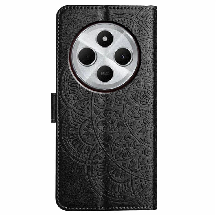 For Xiaomi Poco C75 4G / Redmi 14R 5G / 14C 4G Leather Case with Card Slots Mandala Pattern Phone Cover Stand - Black