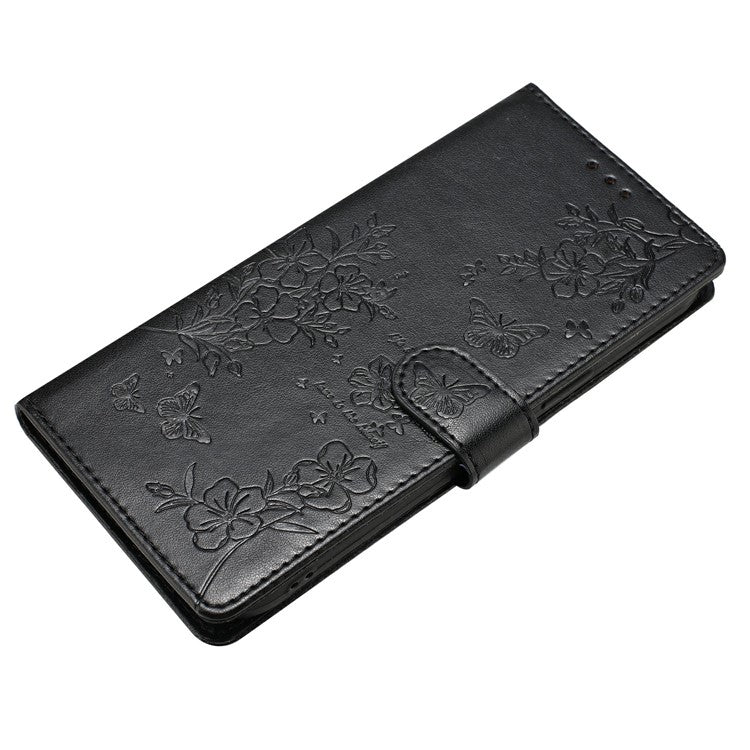 For Xiaomi Poco C75 4G / Redmi 14R 5G / 14C 4G Wallet Phone Case Butterfly Floral Imprint Leather Flip Cover - Black