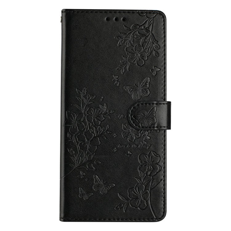 For Xiaomi Poco C75 4G / Redmi 14R 5G / 14C 4G Wallet Phone Case Butterfly Floral Imprint Leather Flip Cover - Black