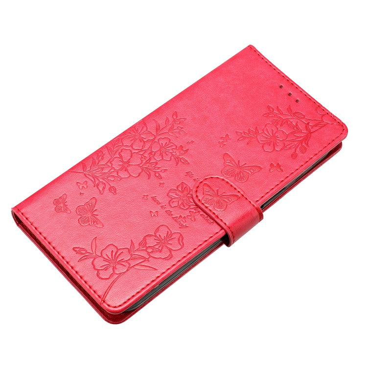 For Xiaomi Poco C75 4G / Redmi 14R 5G / 14C 4G Wallet Phone Case Butterfly Floral Imprint Leather Flip Cover - Red