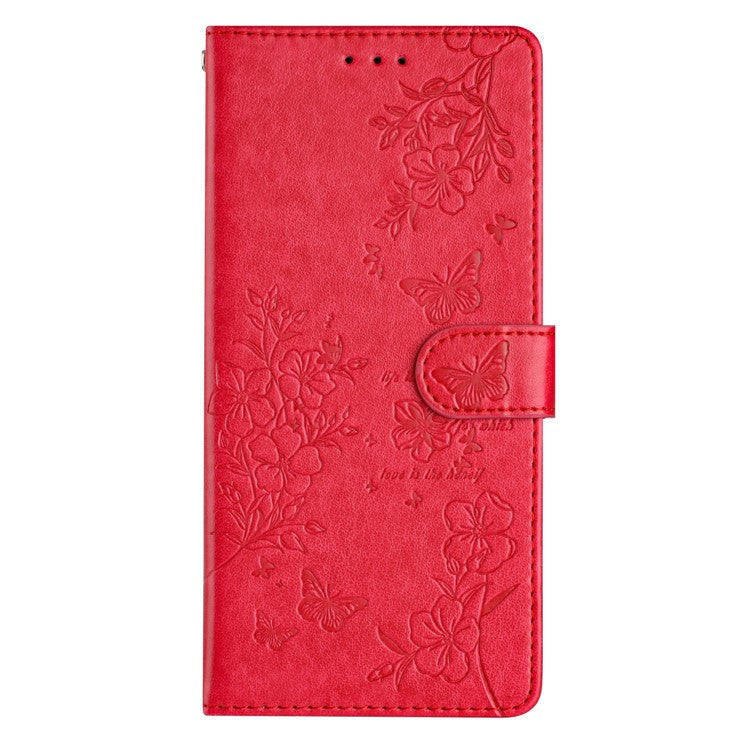 For Xiaomi Poco C75 4G / Redmi 14R 5G / 14C 4G Wallet Phone Case Butterfly Floral Imprint Leather Flip Cover - Red