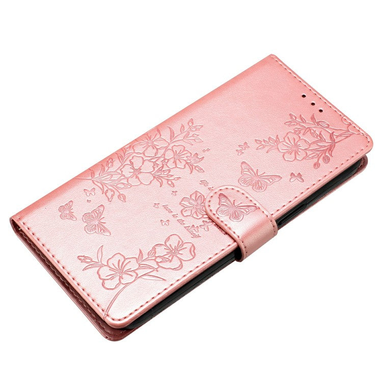 For Xiaomi Poco C75 4G / Redmi 14R 5G / 14C 4G Wallet Phone Case Butterfly Floral Imprint Leather Flip Cover - Rose Gold