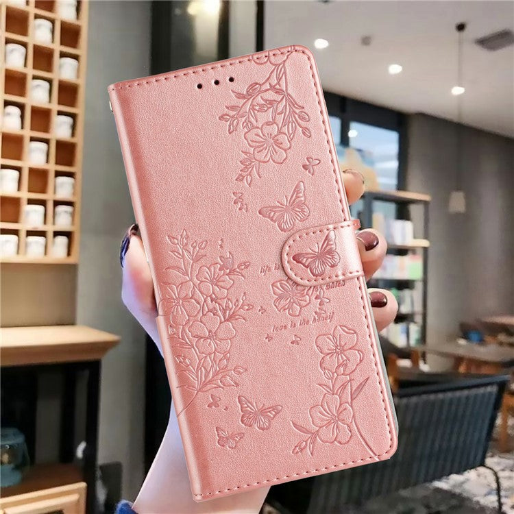 For Xiaomi Poco C75 4G / Redmi 14R 5G / 14C 4G Wallet Phone Case Butterfly Floral Imprint Leather Flip Cover - Rose Gold