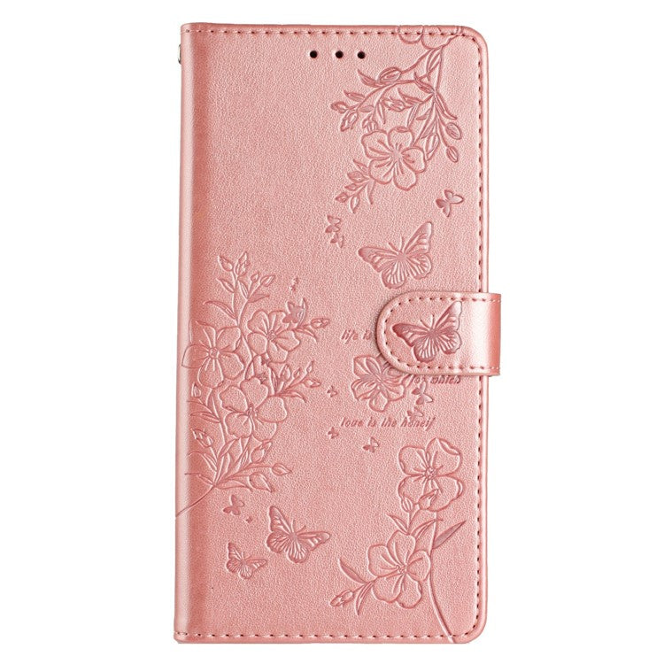 For Xiaomi Poco C75 4G / Redmi 14R 5G / 14C 4G Wallet Phone Case Butterfly Floral Imprint Leather Flip Cover - Rose Gold