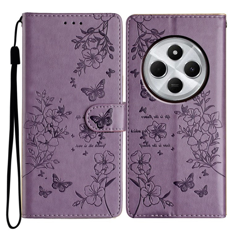 For Xiaomi Poco C75 4G / Redmi 14R 5G / 14C 4G Wallet Phone Case Butterfly Floral Imprint Leather Flip Cover - Purple