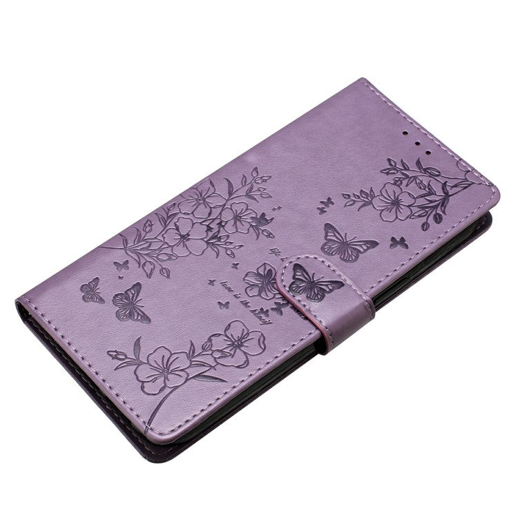 For Xiaomi Poco C75 4G / Redmi 14R 5G / 14C 4G Wallet Phone Case Butterfly Floral Imprint Leather Flip Cover - Purple