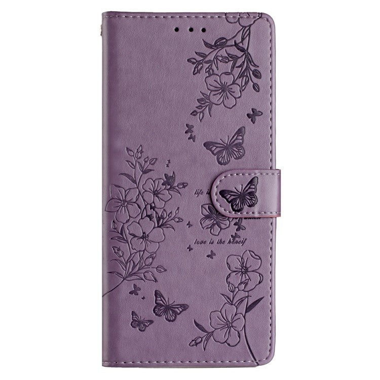 For Xiaomi Poco C75 4G / Redmi 14R 5G / 14C 4G Wallet Phone Case Butterfly Floral Imprint Leather Flip Cover - Purple