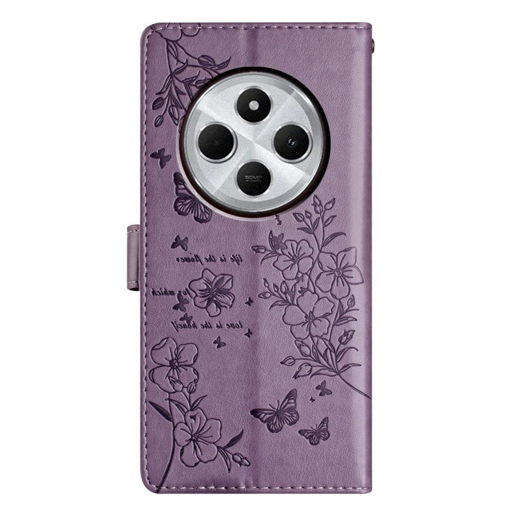 For Xiaomi Poco C75 4G / Redmi 14R 5G / 14C 4G Wallet Phone Case Butterfly Floral Imprint Leather Flip Cover - Purple