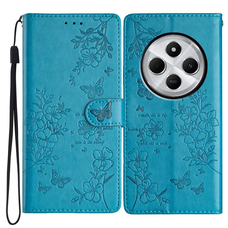 For Xiaomi Poco C75 4G / Redmi 14R 5G / 14C 4G Wallet Phone Case Butterfly Floral Imprint Leather Flip Cover - Blue