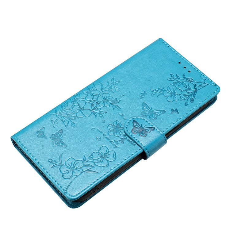 For Xiaomi Poco C75 4G / Redmi 14R 5G / 14C 4G Wallet Phone Case Butterfly Floral Imprint Leather Flip Cover - Blue