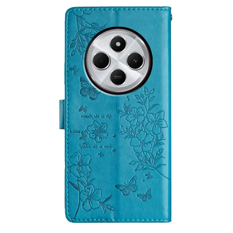 For Xiaomi Poco C75 4G / Redmi 14R 5G / 14C 4G Wallet Phone Case Butterfly Floral Imprint Leather Flip Cover - Blue