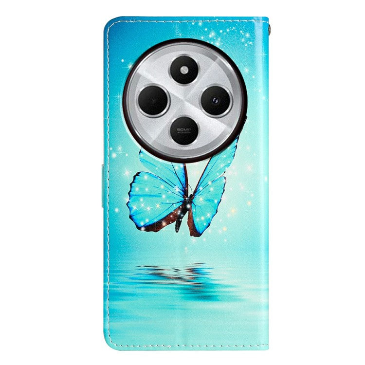 For Xiaomi Poco C75 4G / Redmi 14R 5G / 14C 4G Wallet Case PU Leather Pattern Printing Stand Phone Cover with Strap - Blue Butterfly