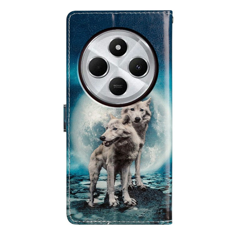 For Xiaomi Poco C75 4G / Redmi 14R 5G / 14C 4G Wallet Case PU Leather Pattern Printing Stand Phone Cover with Strap - Two Wolves