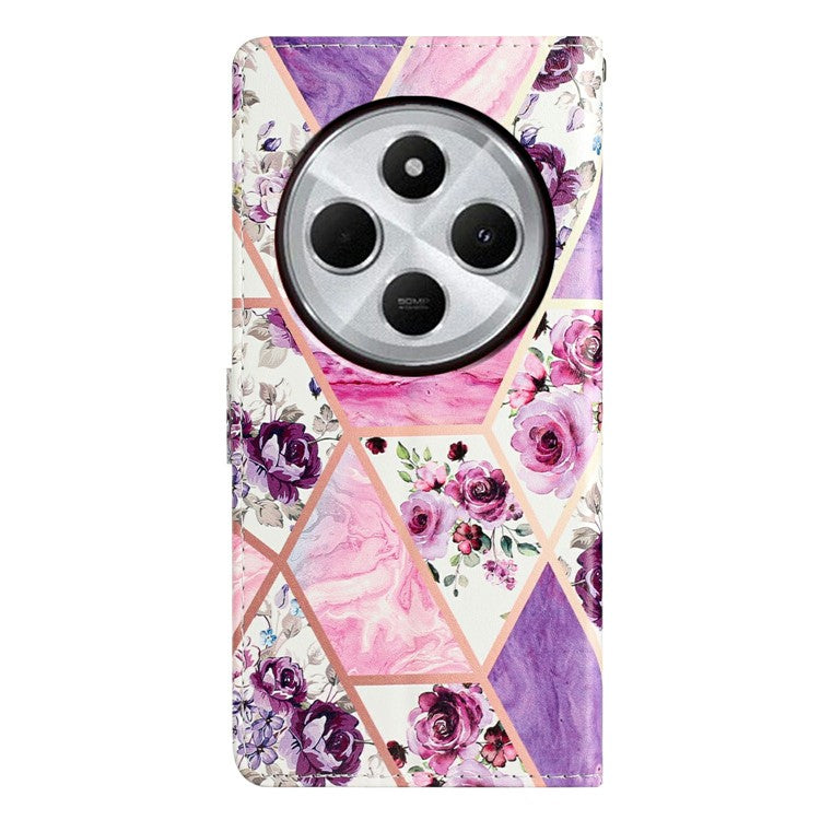 For Xiaomi Poco C75 4G / Redmi 14R 5G / 14C 4G Wallet Case PU Leather Pattern Printing Stand Phone Cover with Strap - Purple Flowers