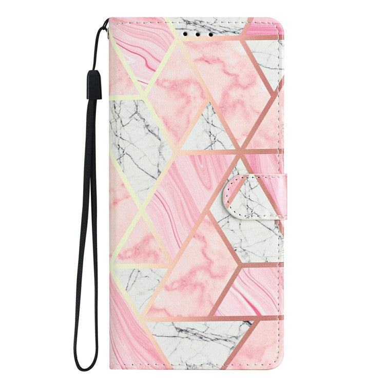 For Xiaomi Poco C75 4G / Redmi 14R 5G / 14C 4G Wallet Case PU Leather Pattern Printing Stand Phone Cover with Strap - Pink Marble