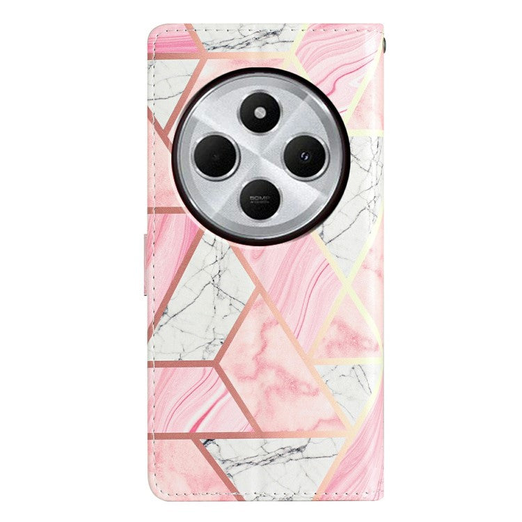 For Xiaomi Poco C75 4G / Redmi 14R 5G / 14C 4G Wallet Case PU Leather Pattern Printing Stand Phone Cover with Strap - Pink Marble