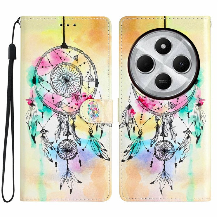 For Xiaomi Poco C75 4G / Redmi 14R 5G / 14C 4G Wallet Case PU Leather Pattern Printing Stand Phone Cover with Strap - Wind Chime