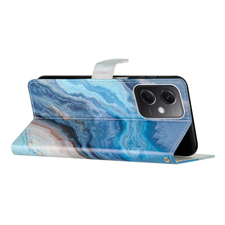 For Xiaomi Poco C75 4G / Redmi 14R 5G / 14C 4G Wallet Case PU Leather Pattern Printing Stand Phone Cover with Strap - Blue Marble