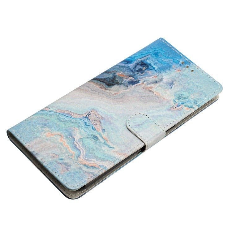 For Xiaomi Poco C75 4G / Redmi 14R 5G / 14C 4G Wallet Case PU Leather Pattern Printing Stand Phone Cover with Strap - Blue Marble