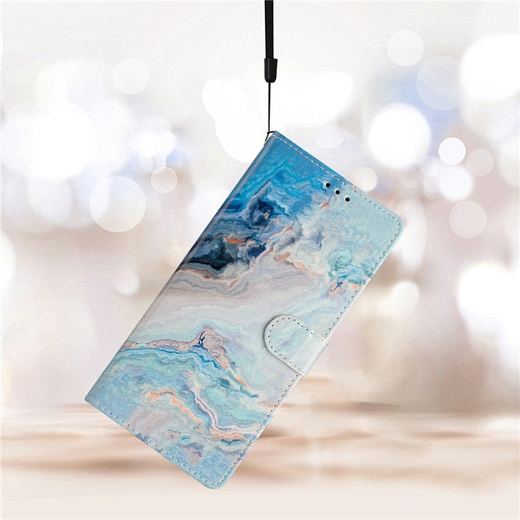 For Xiaomi Poco C75 4G / Redmi 14R 5G / 14C 4G Wallet Case PU Leather Pattern Printing Stand Phone Cover with Strap - Blue Marble