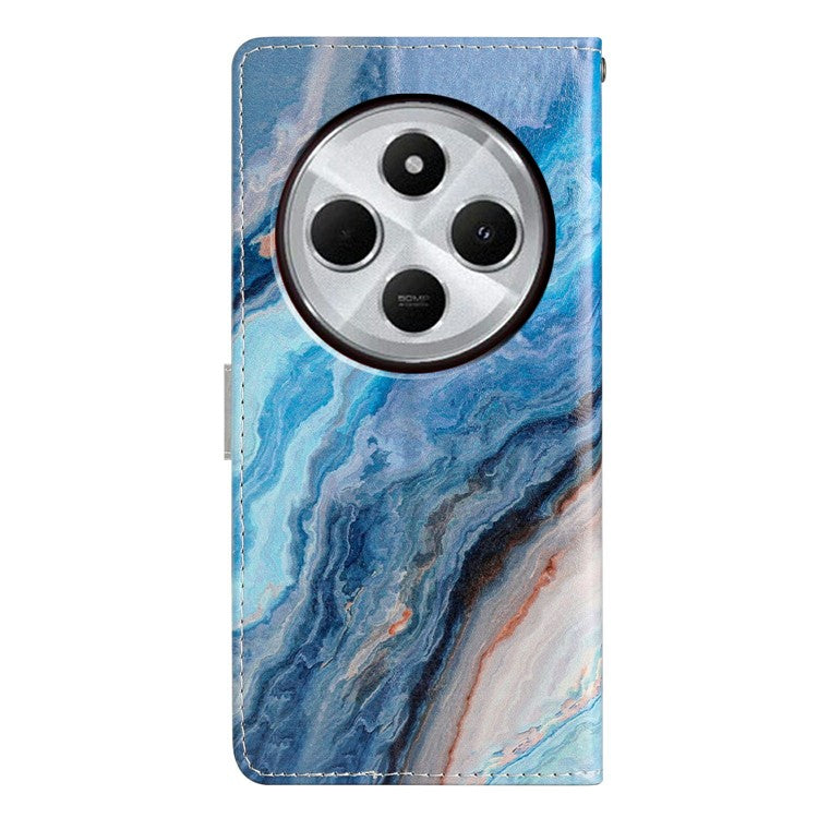 For Xiaomi Poco C75 4G / Redmi 14R 5G / 14C 4G Wallet Case PU Leather Pattern Printing Stand Phone Cover with Strap - Blue Marble