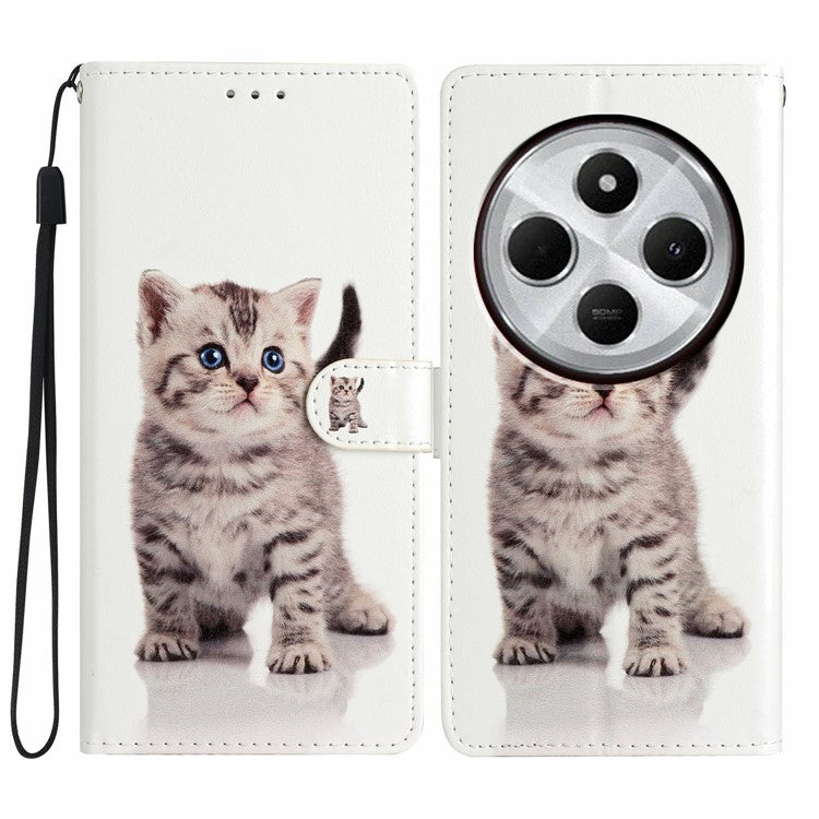 For Xiaomi Poco C75 4G / Redmi 14R 5G / 14C 4G Wallet Case PU Leather Pattern Printing Stand Phone Cover with Strap - Cute Cat