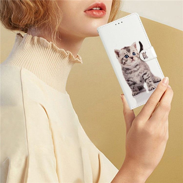 For Xiaomi Poco C75 4G / Redmi 14R 5G / 14C 4G Wallet Case PU Leather Pattern Printing Stand Phone Cover with Strap - Cute Cat