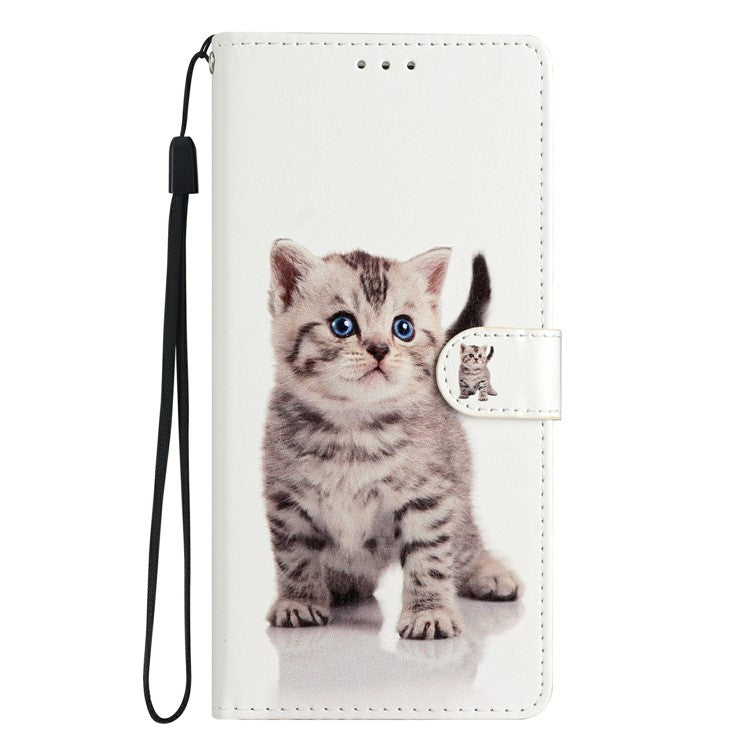 For Xiaomi Poco C75 4G / Redmi 14R 5G / 14C 4G Wallet Case PU Leather Pattern Printing Stand Phone Cover with Strap - Cute Cat