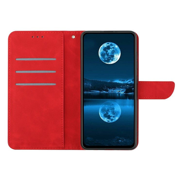 HT05 For Xiaomi Poco C75 4G / Redmi 14R 5G / 14C 4G Case Skin-Touch Lines PU Leather Flip Phone Cover - Red