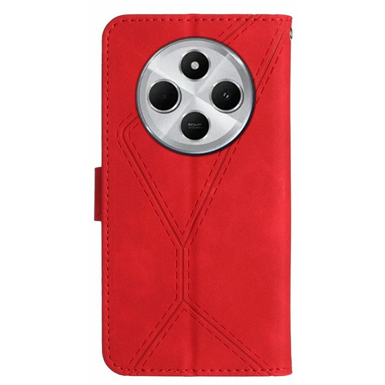 HT05 For Xiaomi Poco C75 4G / Redmi 14R 5G / 14C 4G Case Skin-Touch Lines PU Leather Flip Phone Cover - Red