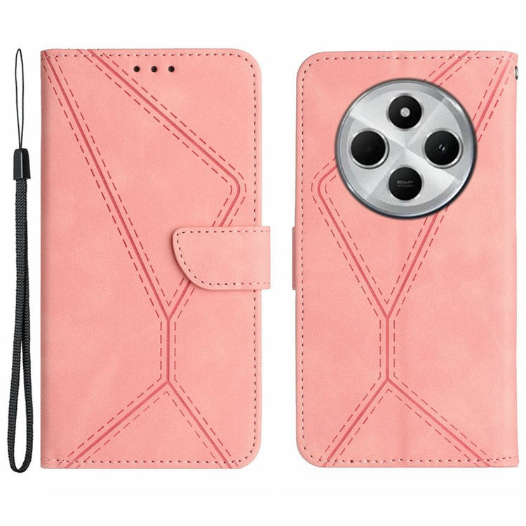 HT05 For Xiaomi Poco C75 4G / Redmi 14R 5G / 14C 4G Case Skin-Touch Lines PU Leather Flip Phone Cover - Pink