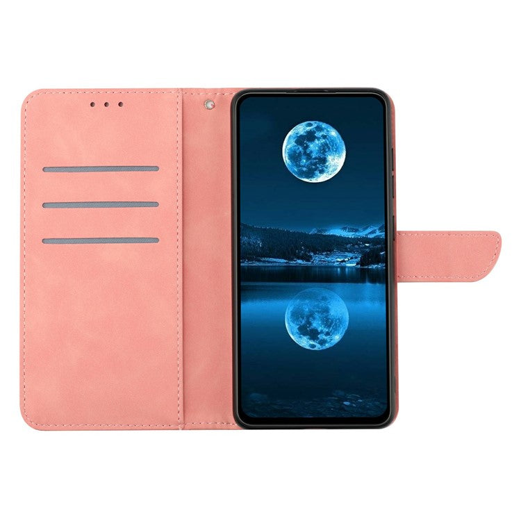 HT05 For Xiaomi Poco C75 4G / Redmi 14R 5G / 14C 4G Case Skin-Touch Lines PU Leather Flip Phone Cover - Pink