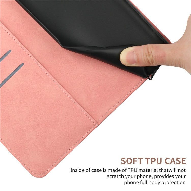 HT05 For Xiaomi Poco C75 4G / Redmi 14R 5G / 14C 4G Case Skin-Touch Lines PU Leather Flip Phone Cover - Pink