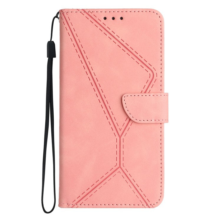 HT05 For Xiaomi Poco C75 4G / Redmi 14R 5G / 14C 4G Case Skin-Touch Lines PU Leather Flip Phone Cover - Pink