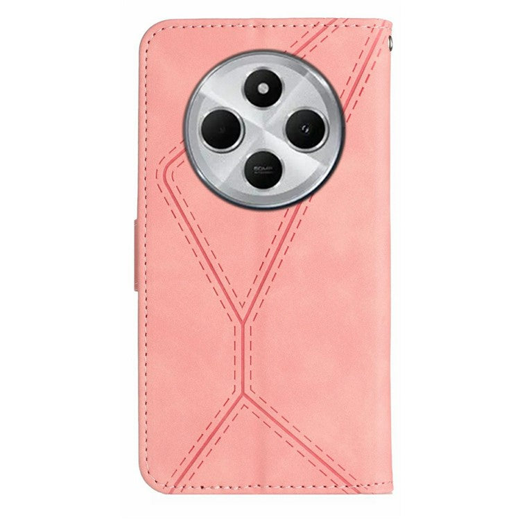 HT05 For Xiaomi Poco C75 4G / Redmi 14R 5G / 14C 4G Case Skin-Touch Lines PU Leather Flip Phone Cover - Pink