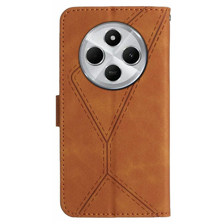 HT05 For Xiaomi Poco C75 4G / Redmi 14R 5G / 14C 4G Case Skin-Touch Lines PU Leather Flip Phone Cover - Brown