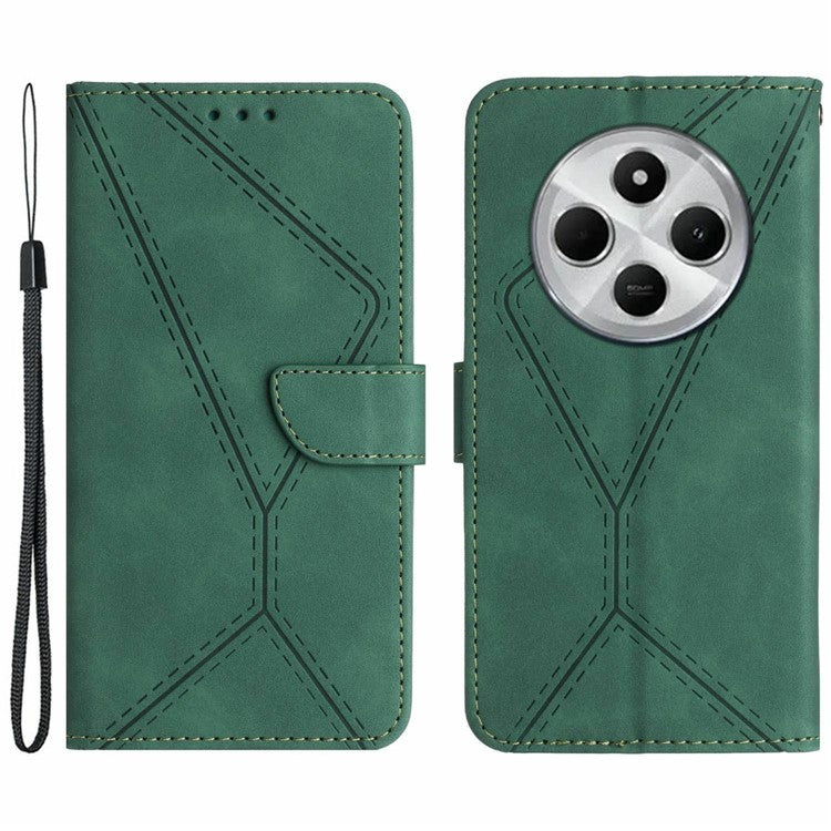 HT05 For Xiaomi Poco C75 4G / Redmi 14R 5G / 14C 4G Case Skin-Touch Lines PU Leather Flip Phone Cover - Green