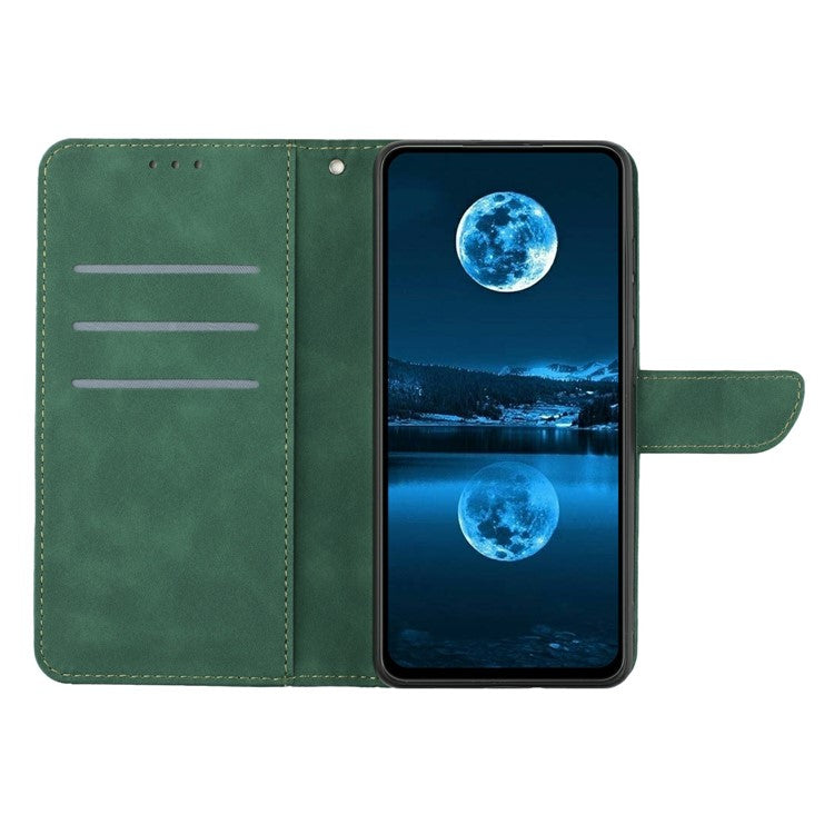 HT05 For Xiaomi Poco C75 4G / Redmi 14R 5G / 14C 4G Case Skin-Touch Lines PU Leather Flip Phone Cover - Green