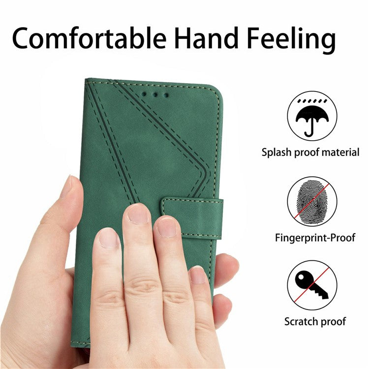 HT05 For Xiaomi Poco C75 4G / Redmi 14R 5G / 14C 4G Case Skin-Touch Lines PU Leather Flip Phone Cover - Green